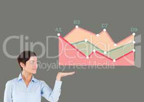 Businesswoman opening hand with colorful chart statistics