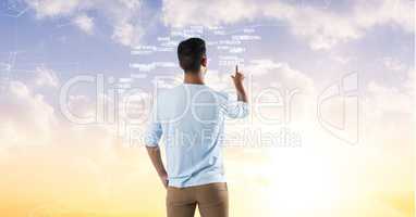 Man touching sky word interface