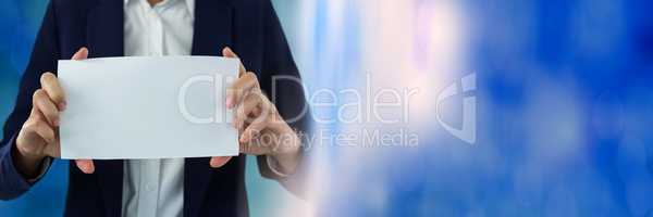 Business person holding blank card in hands