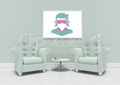 VR Woman icon in green room VR Woman icon in green room