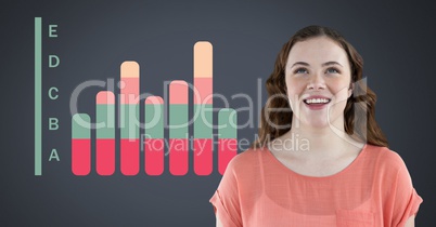 Woman with colorful chart statistics