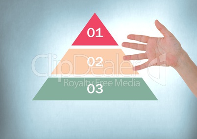 Hand open with colorful chart statistics triangle