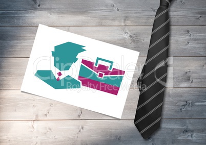 Businessman and suitcase icon on white card with tie