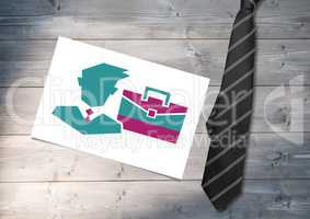 Businessman and suitcase icon on white card with tie
