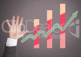 Hand open with colorful chart statistics arrow rising