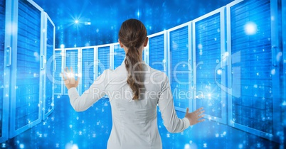 Woman touching blue digit interface