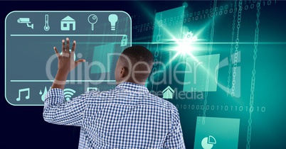 Man touches interface in digital domain background