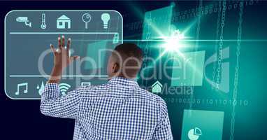 Man touches interface in digital domain background