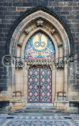 Decorated church entrance in Prague Vysehrad