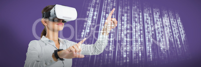 Composite image of female executive using virtual reality headset