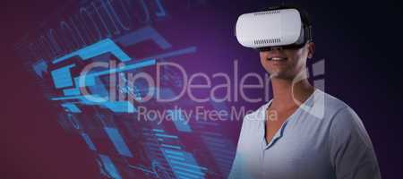 Composite image of man using virtual reality headset