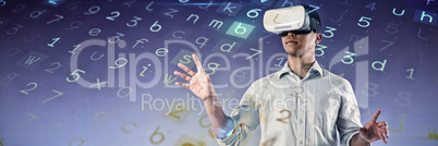 Composite image of man using virtual reality headset