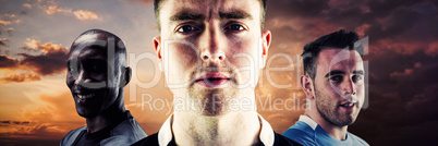Composite image of a rugby player looking at the camera