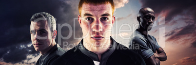 Composite image of portrait of young rugby player