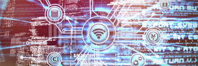 Composite image of vector sign of wifi with connecting lines