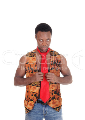 Handsome African man in vest and red tie