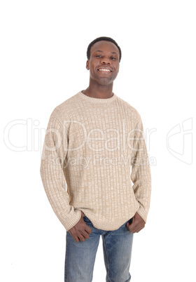 Happy smiling young black man standing