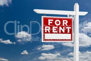 Left Facing For Rent Real Estate Sign Over Blue Sky and Clouds W