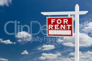 Left Facing For Rent Real Estate Sign Over Blue Sky and Clouds W