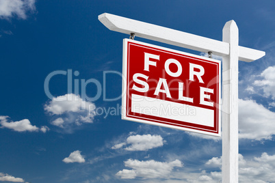 Left Facing For Sale Real Estate Sign Over Blue Sky and Clouds W