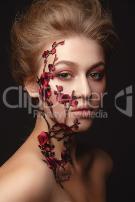 Young woman with flower makeup