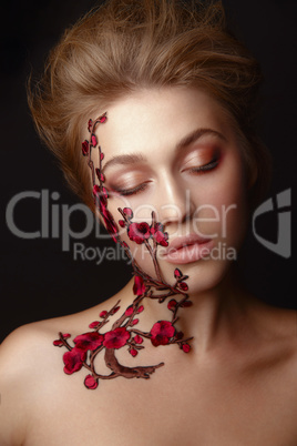 Young woman with flower makeup