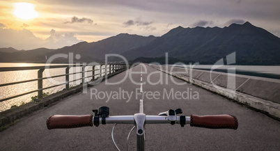 Horizontal head of retro bicycle on outdoor footpath