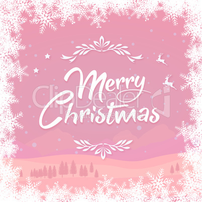 The pink winter Christmas background and snowflake border