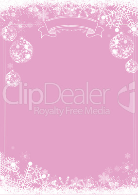 Classic pink winter christmas background with snowflake xmas bal