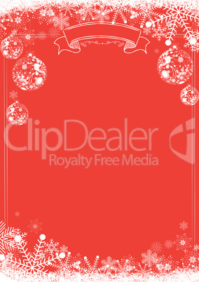 Winter christmas red background with xmas ball and snowflake