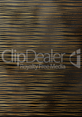 Crumped black paper background with gold line pattern