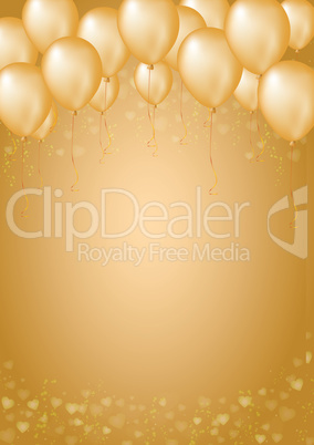 Gold background with border of hearts and balloons