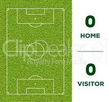 Soccer line, game score display and green grass field background