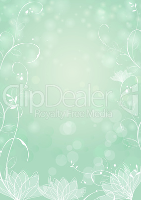 gradient green paper background, lotus and plants border