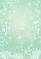 gradient green paper background, lotus and plants border