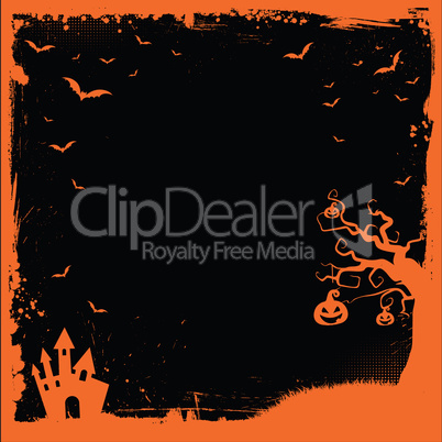 Square Halloween banner template with pumpkin, scary house, flyi