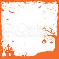 Square Halloween banner template with pumpkin, scary house, flyi