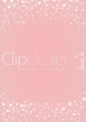 Pink background with hearts header and footer