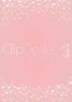 Pink background with hearts header and footer