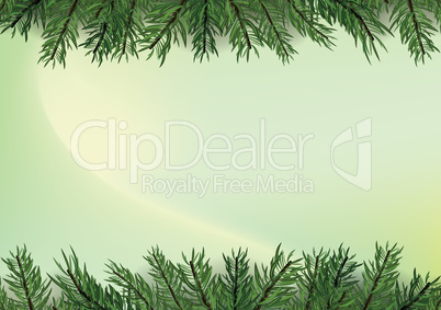 Gradient trendy green background with Christmas tree decoration
