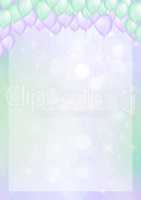 Mint green and purple background with balloons paper