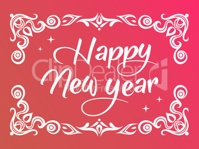 Gradient Happy New Year word with ornamental graphic border