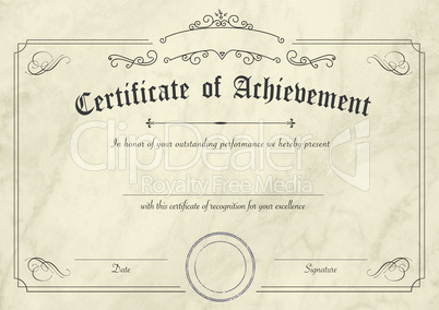 Retro certificate of achievement paper template with modern past