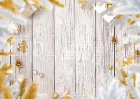 Christmas decoration border and wooden table background