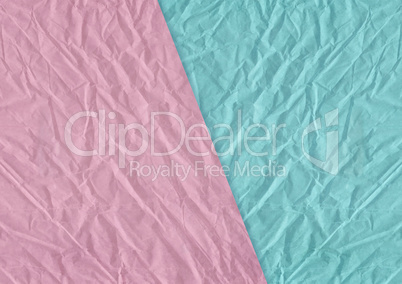 Pink, blue blank crumpled and grungy textured paper background