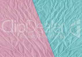 Pink, blue blank crumpled and grungy textured paper background