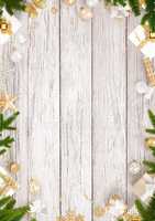 New Year decoration border and wooden table background