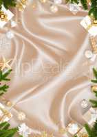 New Year decoration border and golden silk fabric background
