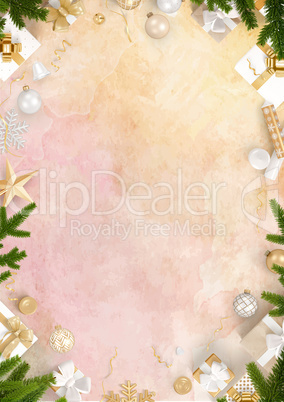 New Year decoration border, pastel gradient ink brush background