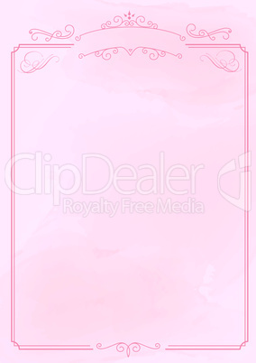 Ornamental retro border and pink ink brush paper background